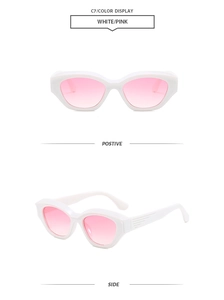 Vues de face et de côté de lunettes de soleil œil de chat blanches et verres dégradés