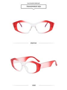 Detail view of cat eye glasses frame C6 in transparent red gradient finish