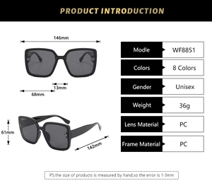 Detailed size specifications and dimensions for retro square frame sunglasses