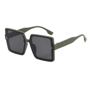 Retro square oversized sunglasses in dark green finish with metallic G logo detail