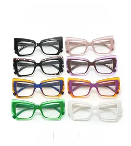Matrix display of colorful cat-eye frames in various vibrant color block patterns