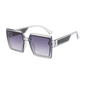 Retro oversized square sunglasses with transparent grey frames and purple gradient lenses