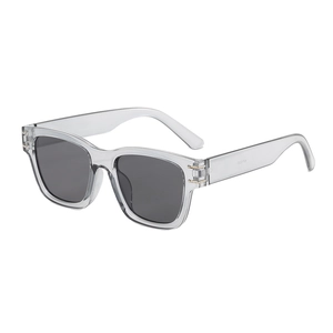 Fashionable oversized square sunglasses with transparent grey frames and dark lenses