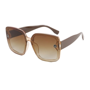 Fashionable retro oversized square brown sunglasses with gradient lenses and W logo