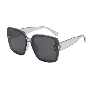 Fashion square oversized sunglasses with grey lenses and transparent frame with W logo