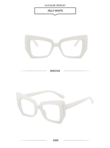 Macro detail of jelly white polygonal glasses frame with textured ridge decoration
