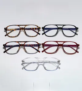 Top view of retro square pilot glasses in tortoiseshell, black and transparent frames