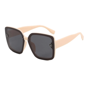Fashion square oversized sunglasses with beige and brown frame and silver W detail