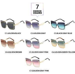 Collection of oversized rimless sunglasses featuring hollow geometric metal temples