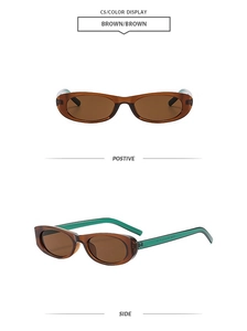 Front and side view of brown translucent resin sunglasses with polarized brown lenses