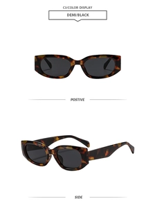 Front and side views of vintage tortoiseshell rectangle sunglasses with black lenses