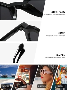 Detail view of black polygon sunglasses featuring comfortable nose pads and strong hinges