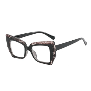 Retro polygon glasses frame with black and tortoise pattern and anti-blue light lenses