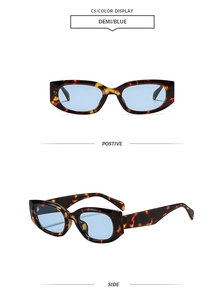 Front and side view of retro tortoise shell sunglasses with light blue lenses