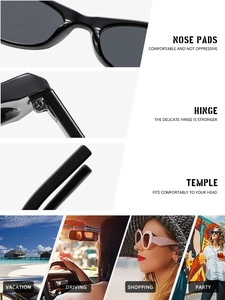 Detail view of reinforced hinges, nose pads, and temple design for square sunglasses