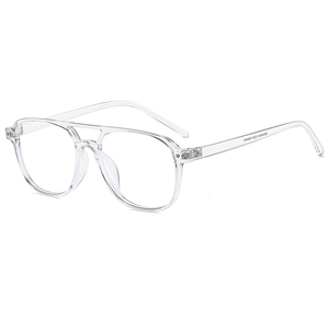 Classic vintage square transparent pilot eyeglasses with double bridge and metal hinges