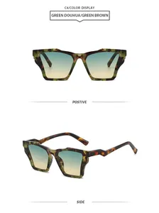 Détails des lunettes de soleil géométriques écaille verte avec verres dégradés