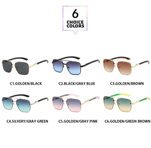 Detailed close-up of retro aviator sunglasses available in six trendy gradient lens colors