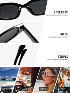 Detail of integrated nose pads and reinforced hinges on black cat-eye sunglasses