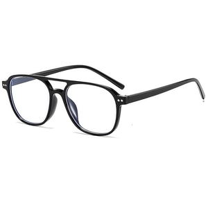 Classic black square double bridge glasses with vintage pilot frame style on white background