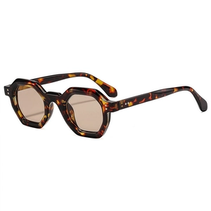 Retro small frame polygonal sunglasses in tortoise finish with light brown lenses