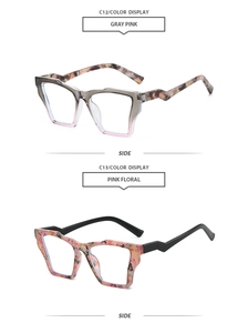 Vue détaillée des lunettes de soleil géométriques oversize en gris-rose et fleuri