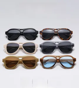 Dettaglio degli occhiali da sole aviator con montatura a doppio ponte in sei colori retro