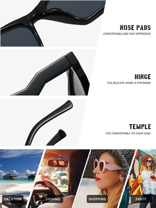 Détails des branches ergonomiques, charnières renforcées et plaquettes de lunettes de soleil