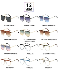 Detailed overview of 12 stylish square oversized sunglasses in various colors and lenses