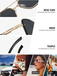Detail view of gold aviator sunglasses with sturdy metal hinges and soft silicone nose pads