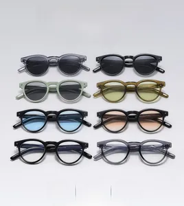 Matrix display of vintage round frame sunglasses in multiple colors with metal details
