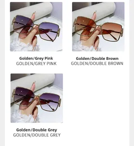 Three variants of metal square frame sunglasses with gradient grey and pink lenses