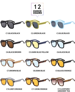 Matrix display of 12 classic large-frame aviator sunglasses in various frame and lens colors