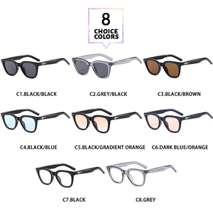 Detailed color chart of polygon sunglasses featuring 8 frame and lens combinations