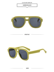 Detail view of avocado green double-bridge aviator sunglasses with matte finish