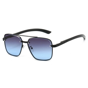 Modern double bridge aviator sunglasses with blue-purple gradient lenses and black frame
