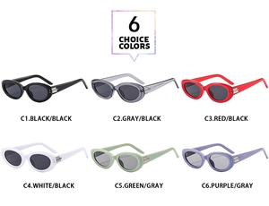Retro oval sunglasses in six assorted colors with silver metal accents on temples