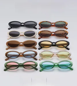 Collection of retro oval sunglasses in various colors including tortoiseshell and beige