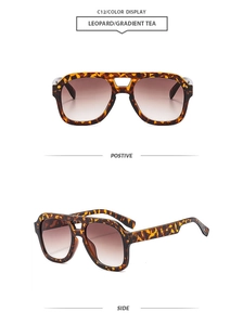 Front and side view of classic leopard print sunglasses with gradient tea lenses