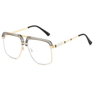 Retro double bridge oversized sunglasses with gold metal frame and tinted gray lenses
