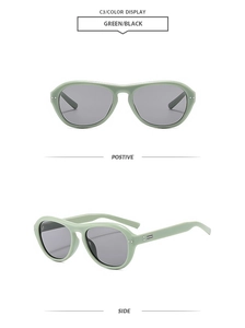 Vue détaillée des lunettes pilote à petit cadre vert haricot avec accents métalliques fins