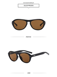 Vue détaillée des lunettes de soleil pilote noires avec verres bruns sous deux angles divers