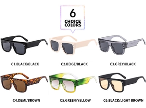 Multiple color options of oversized square sunglasses with retro thick frames in a 2x3 grid