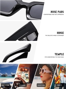 Detail of sturdy hinges and comfortable nose pads on black thick frame sunglasses