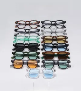 Detailed grid showing thirteen retro round sunglasses in various frame and lens colors