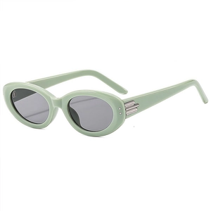 Retro oval sunglasses with mint green frame and dark grey lenses for stylish outdoor fashion