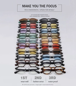 Matrix display of vintage round frame sunglasses in various colors and tinted lenses