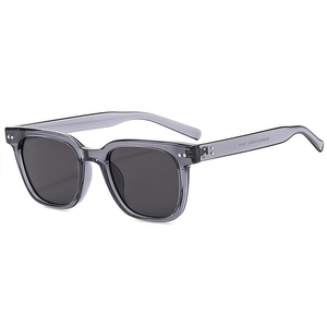 Classic square frame sunglasses in transparent smoky grey with retro side stud detailing