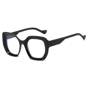 Fashionable black square oversized sunglasses with unique wing detail on temples