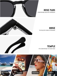 Detailed views of vintage small frame sunglasses with nose pads and metal hinges